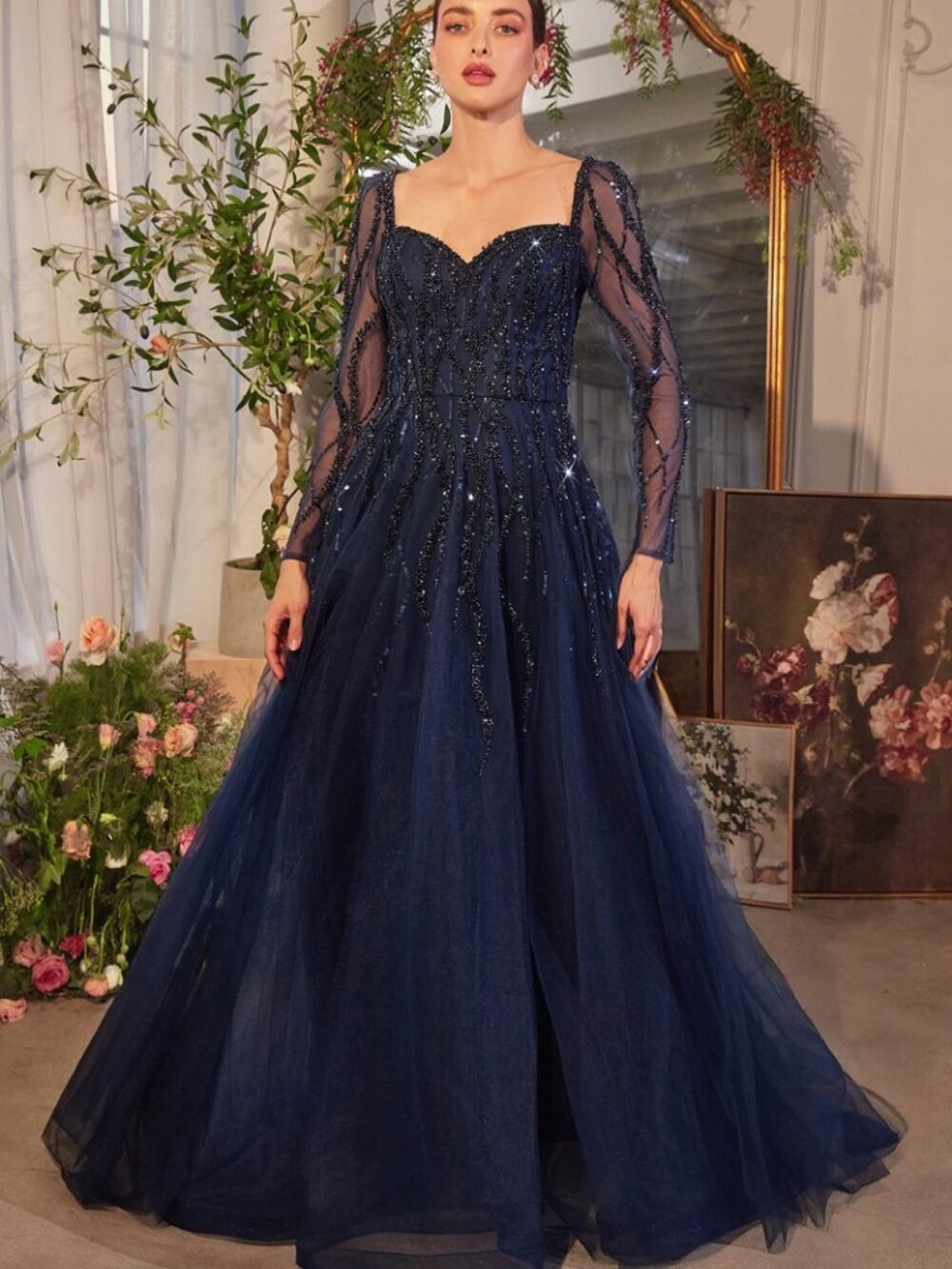 NEW FORMAL LAYERED A-LINE LONG BALL DRESS W/ MID-OPEN BACK & LEG SLIT CD A1367